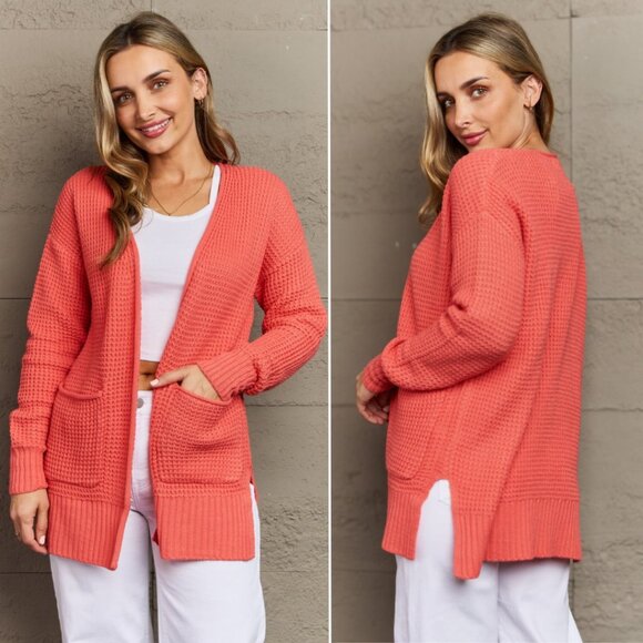 Zenana Waffle Knit Cardigan - Size Small - Picture 1 of 9